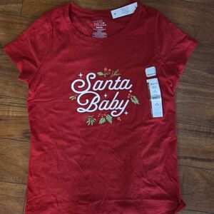 Woman's Red Santa Baby Maternity Short Sleeved Tshirt - Size MEDIUM NWT!!